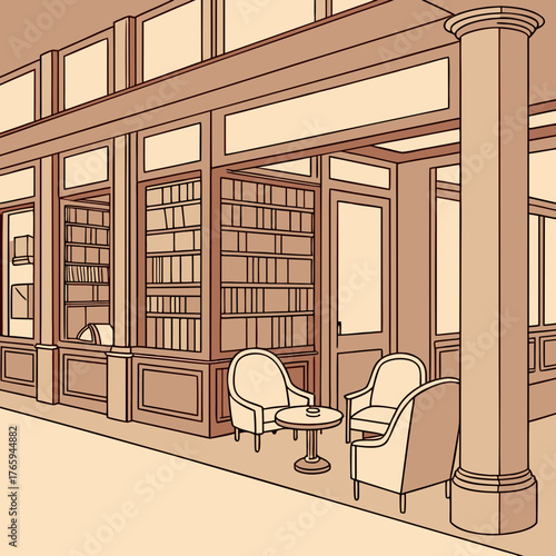 Bookstore front with chairs