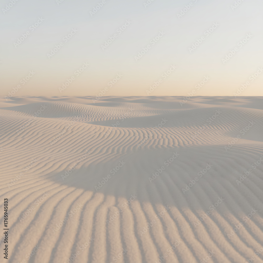 Obraz premium Dramatic golden desert sand dunes stretch across the hot landscape under a vast dry sky, suggesting an adventure in the Sahara