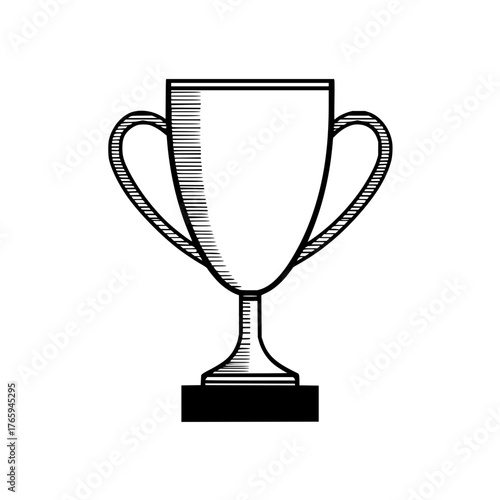 Illustration of a simple trophy with handles and a base rendered in black and white coloring style