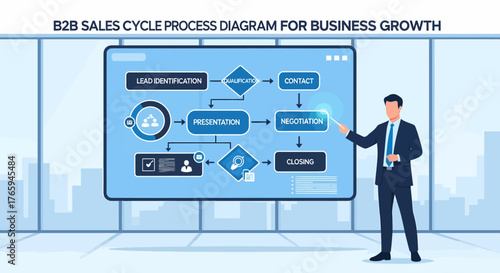 Illustrative Business Growth Via B2B Sales Cycle Process Diagram
