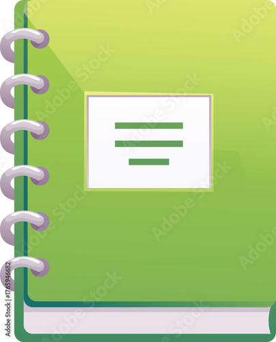 A green closed spiral notebook with a blank cover, office supplies.