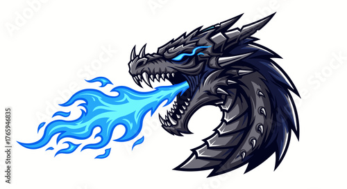 Fierce dragon unleashes vibrant blue fire breath in a dynamic, powerful display of mythical energy and fantasy might