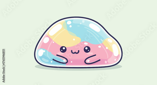 Adorably cheerful blob character with colorful swirls and a cute smiling face, perfect for playful designs and kids' content