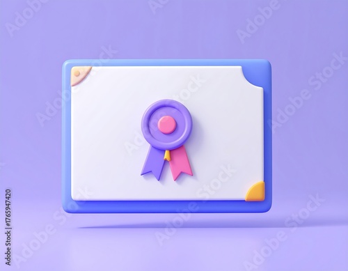 Wallpaper Mural 3D render of a certificate featuring a badge and ribbon on purple backdrop Torontodigital.ca