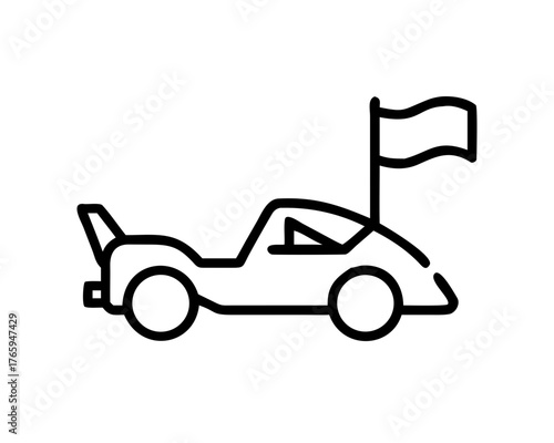 A sleek race car with a flag, ready to compete