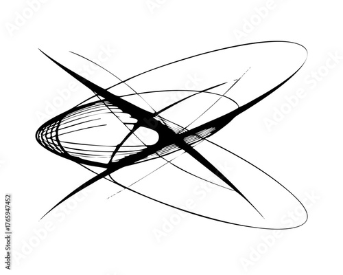 Abstract black lines and ellipses create a design