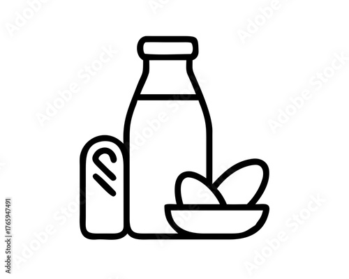 Almond milk bottle with almonds and a bar