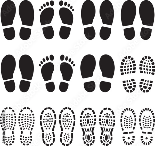 Footprints and Shoeprints Collection on Transparent Background Style Design