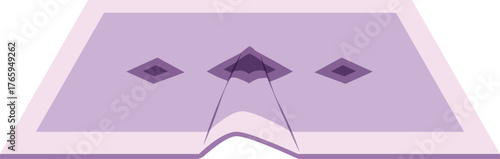 Rectangular purple rug with a diamond pattern and folds, soft floor covering.