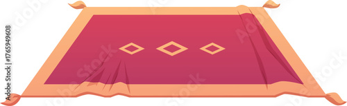 Cartoon red wool carpet with rhombus ornament and tassels, vintage floor rug, vector cozy textile decorative neat mat