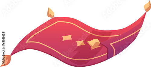 Magic flying carpet design, fairytale Persian rug plane, vector cartoon red wool carpet with tassels, vintage floor rug