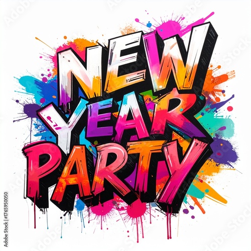 New Year Party Celebration – Festive Night Event with Champagne, Balloons, and Fireworks for Holiday Greeting and Event Design