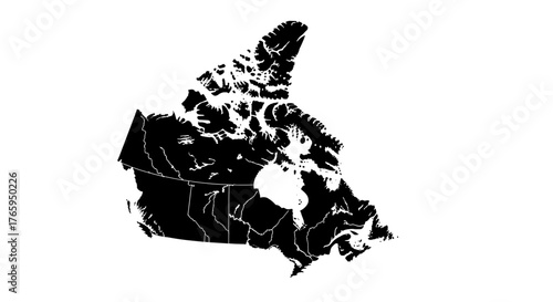 Bold black silhouette of the Canadian map highlighting its vast geography and intricate coastlines for national pride and global representation