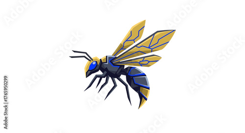blue and yellow insect logo 