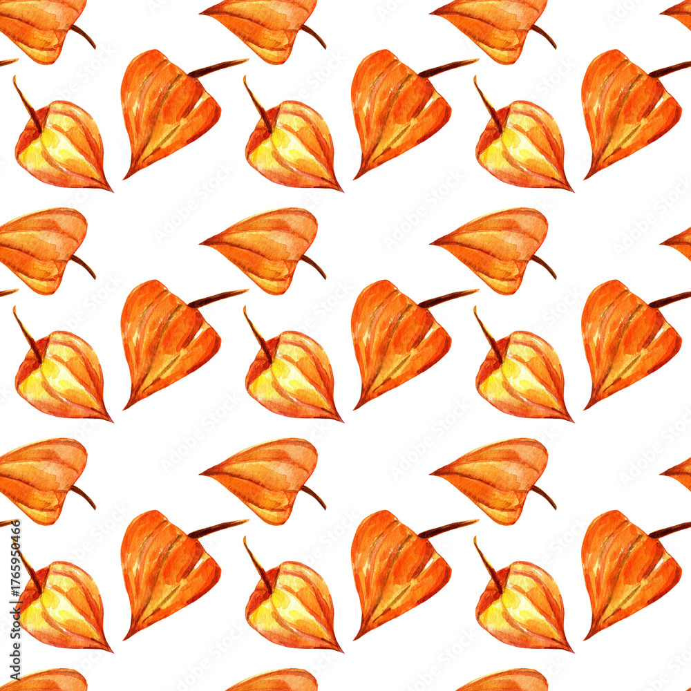 Obraz premium Watercolor Japanese lantern seamless watercolor pattern, autumn, fall, Thanksgiving, backdrop, wallpaper, surface design, colorful and vibrant, botanical, hand painted PNG, transparent background