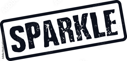 A vintage style black grunge rubber stamp clearly shows the word SPARKLE with an authentic distressed texture effect