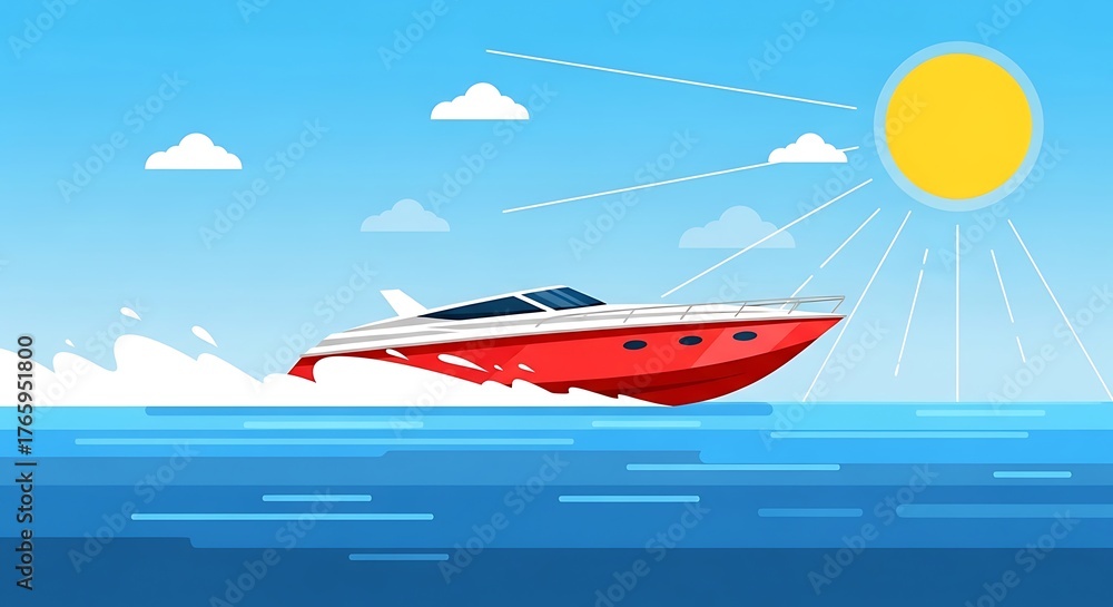 Fototapeta premium Red speedboat sunny ocean cruise.