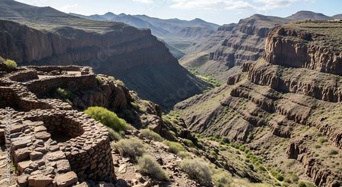 Ancient Ruins with Mountain Valley View.