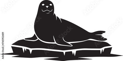 Majestic seal resting on ice floe serene arctic wildlife silhouette graphic element
