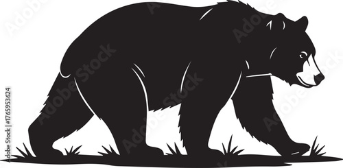 Majestic black bear silhouette walking through grassy terrain side view wildlife art