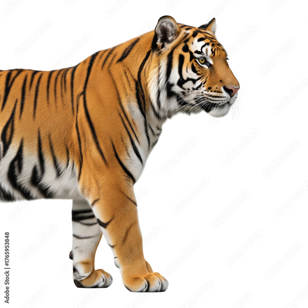 Obraz premium Majestic tiger walking isolated on transparent background, a symbol of strength