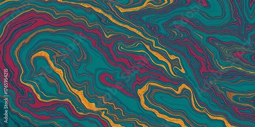Swirling veins of deep teal, crimson, and gold create a luxurious marbled paper texture,  invitation,  background texture