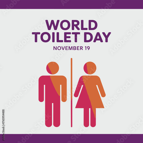 Vector art of world toilet day on november 19, represented by male and female icons, promoting sanitation awareness and hygiene