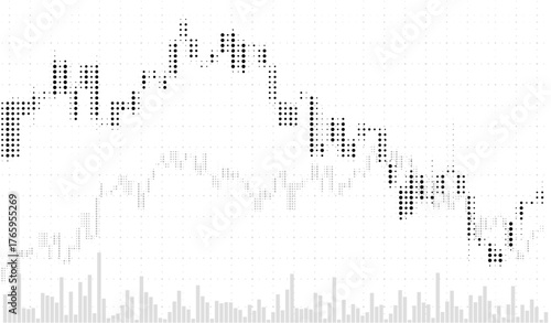 Dotted candlestick chart monochrome design, buy and sell data analytics, stock market trading graph, chart trend