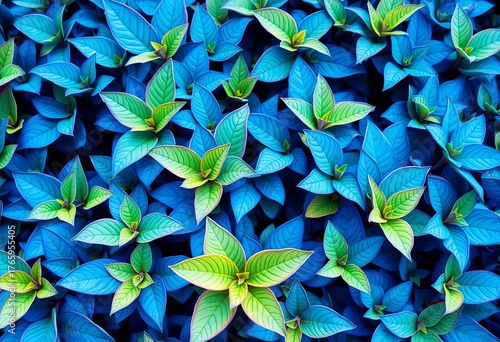 Vivid blue foliage, lush texture, natural background, botanical, closeup
