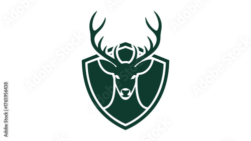 Elegant deer head emblem shield logo design for outdoor brands and wildlife enthusiasts