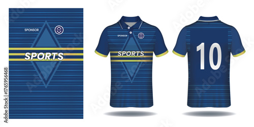 Blue and yellow soccer jersey template isolated on white background