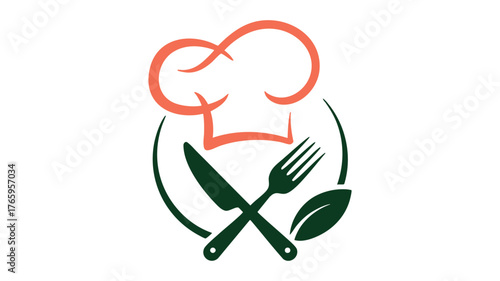 Chef hat fork knife plate and leaf restaurant logo culinary symbol for food and dining businesses