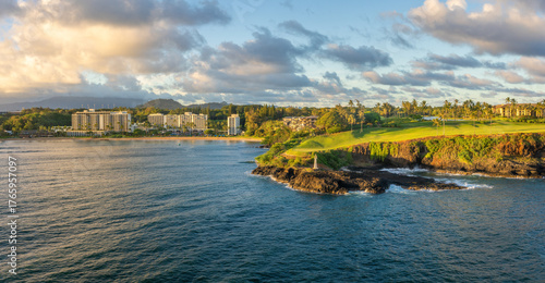 The beach and Bay of Kalapaki near Nawilliwilli cruise terminal, Lihue, Kaua'i, Hawaii, USA