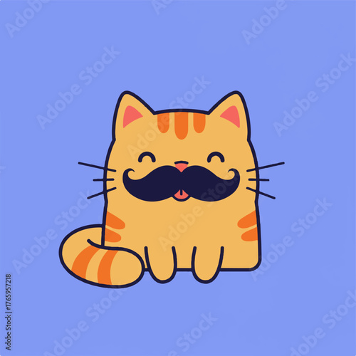 Whimsical Orange Tabby Cat with a Fancy Mustache Illustration on a Blue Background