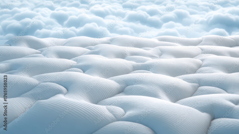 Fototapeta premium A close-up view of a soft, cloud-like mattress, creating a sense of comfort and relaxation, inviting viewers to dream. 