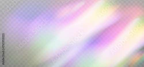 Crystal glass prism with holographic reflections and rainbow flare effect. Colorful confetti leaks and diamond glare streaks on an abstract luminous background.