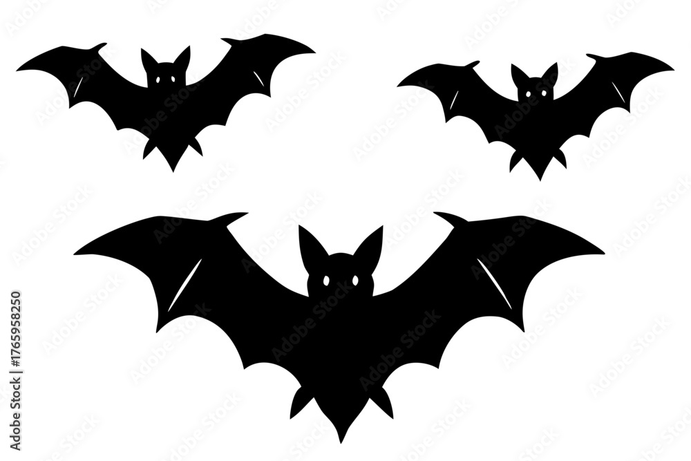 Naklejka premium halloween bat silhouette vector, bat black icon set