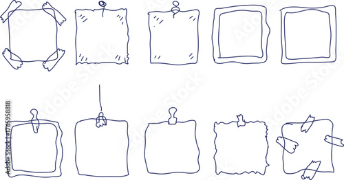 Hand drawn sticky notes and paper clips collection