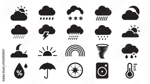Weather icon set minimalist glyph illustration perfect for weather forecast apps and user interface design