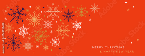 Collection of line minimal snowflakes, stars, Christmas decorations, illustrations. 2026 celebration