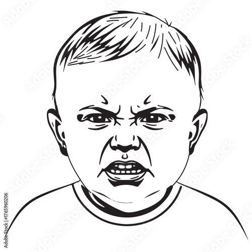 Baby angry face vector with furrowed brow and gritted teeth
