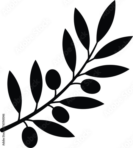 Simple Olive Branch with Leaves and Olives Vector Icon