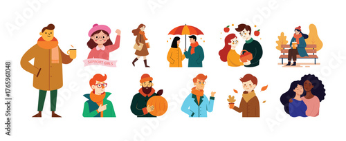 Stylish and clean Celebrating of Autumn Connections A Vibrant Tribute to Friendship and Support vector illustration, Cute variety style man and women vector collection