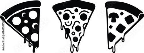 Simplified Pizza Slice Outline with Toppings - Vector Icon