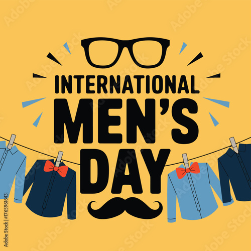 Vector art of international mens day theme with hanging shirts and bow ties, representing mens fashion and celebratory spirit