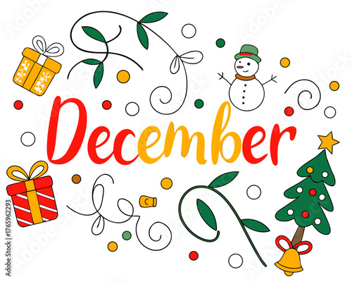 Festive December Illustration with Christmas Elements Perfect for Holiday Greetings and Seasonal Designs