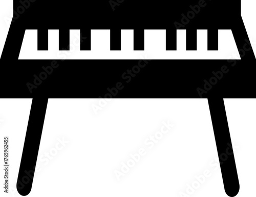 Piano Icon Grand Piano Symbol and Musical Instrument Group, Keyboard, Classical Music, Electric Piano, Melody, Performance, Entertainment Vector in Black Flat Style