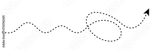 Long Dotted and Dashed Line Arrow Vector – Hand Drawn Squiggle, Loopy Directional Line, Decorative Border and Design 
Element Illustration