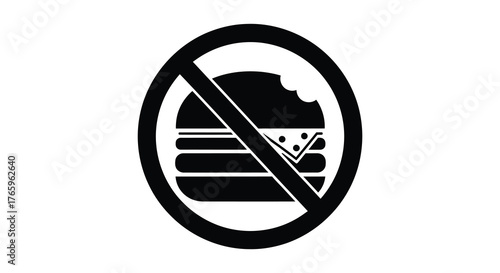 Black silhouette of a forbidden hamburger icon symbolizing no fast food or unhealthy eating habits silhouette