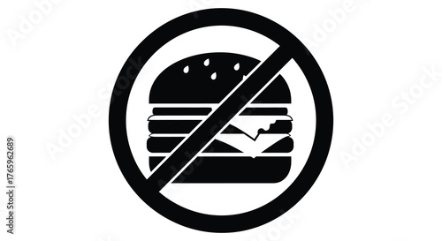 Black silhouette of a forbidden hamburger icon symbolizing no fast food or unhealthy eating habits silhouette